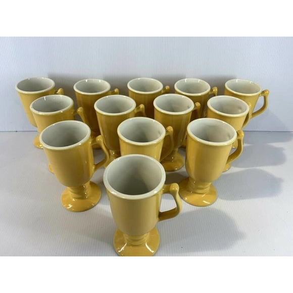 Hall Pottery #1272 Yellow-Footed Pedestal Irish Coffee Mug Handled Vintage Cup - Picture 2 of 4
